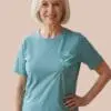 Women’s cotton embroidered T-shirt in teal with floral embroidery and loose fit