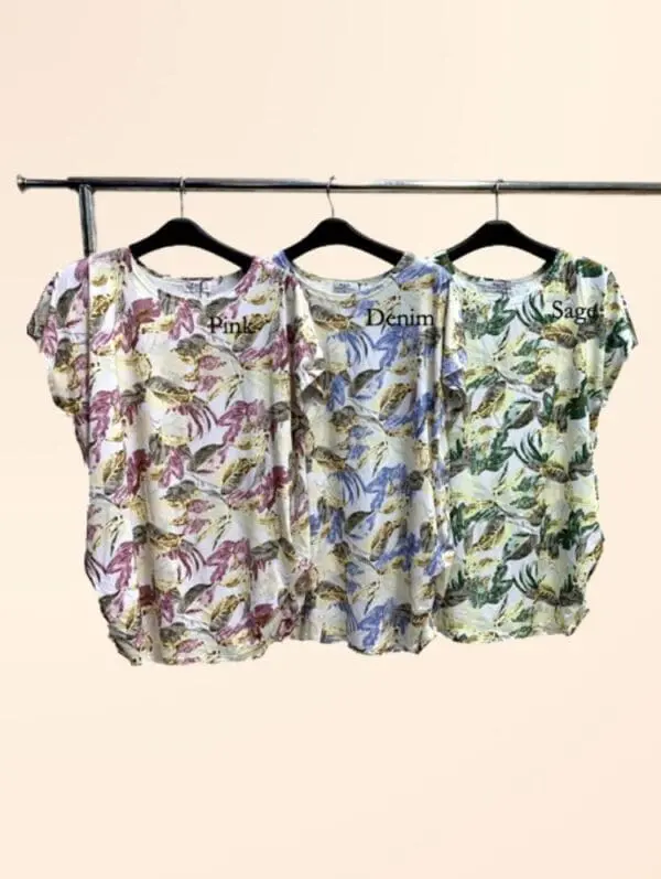 Printed Cap Sleeve Top(2313)