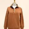 Women's rust fleece windcheater with button trim and banded hem – Fan Everyday Wear