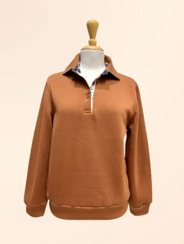 Women's rust fleece windcheater with button trim and banded hem – Fan Everyday Wear