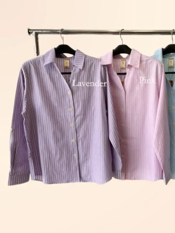 Cotton Stripes Long Sleeve Blouse(2368)