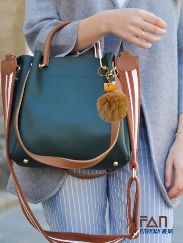 Taupe pom pom bag charm bgc for women — Fan Everyday Wear