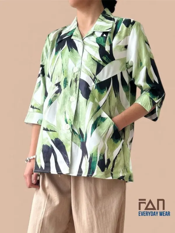 Print Button Blouse with Pockets(2508)