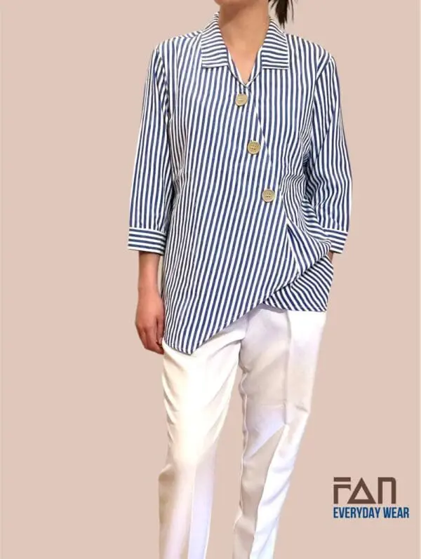 Striped Linen 3/4 sleeve Blouse (2516)