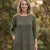 Women's khaki textured knitted tunic top relax fit