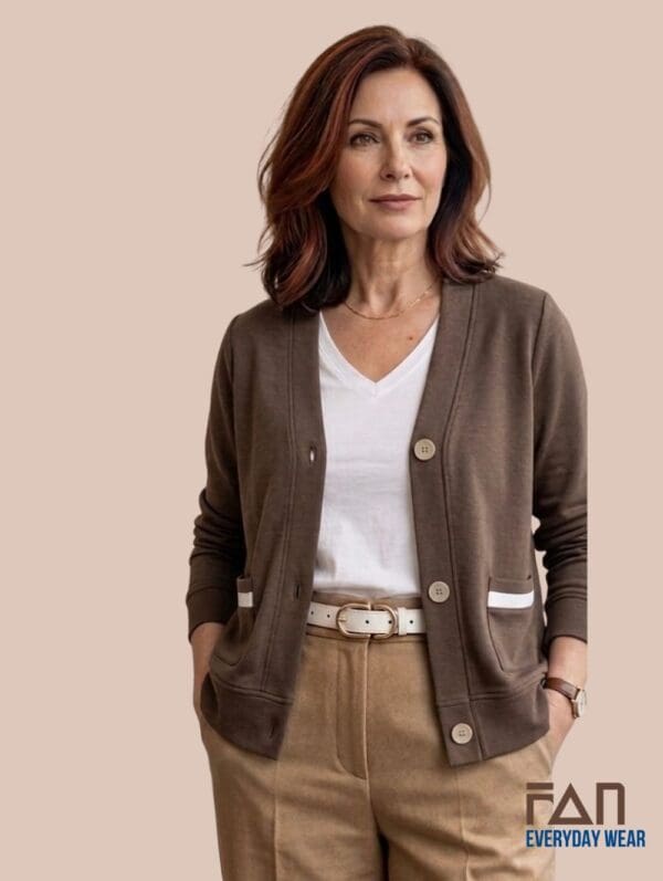 Comfortable brown cardigan for mature women Australia