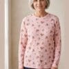 Printed floral crew neck top for mature women in Pink and White