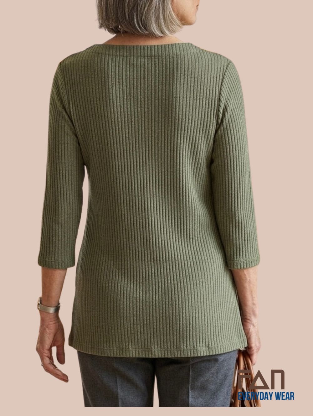 Women's khaki textured knitted tunic top relax fit