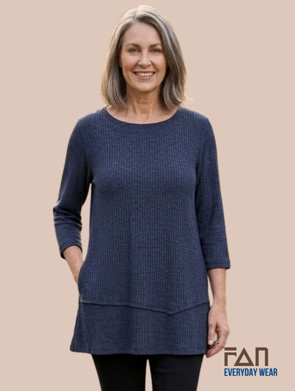 Women's navy textured knitted tunic top relax fit